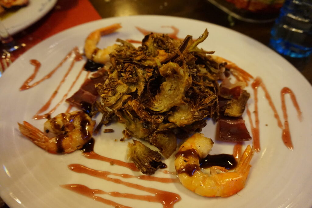 Shrimp and artichoke appetizer in Laguardia right before my digital detox started